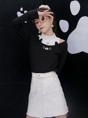 Cat Bell Cut Out Turtleneck-Sets-ntbhshop