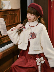 Snow White Fur Jacket & Velvet Dress-Outfit Sets-ntbhshop