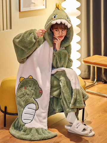 Green Dinosaur Fleece Pajamas-Pajamas-ntbhshop