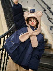 Police Bear Hooded Scarf & Down Jacket-Scarf-ntbhshop