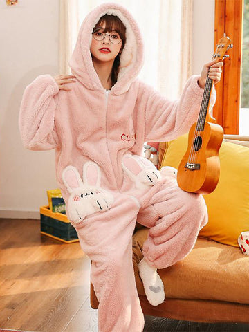 Pink Bunny Fleece Pajamas-Pajamas-ntbhshop