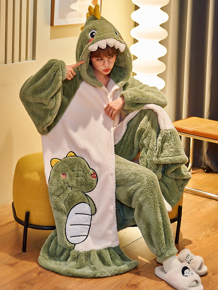 Green Dinosaur Fleece Pajamas-ntbhshop