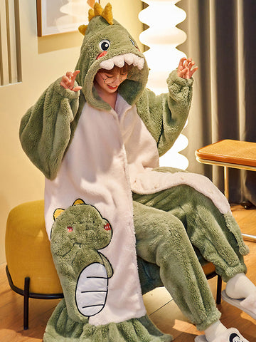 Green Dinosaur Fleece Pajamas-Pajamas-ntbhshop