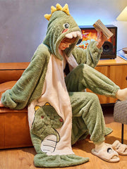 Green Dinosaur Fleece Pajamas-Pajamas-ntbhshop