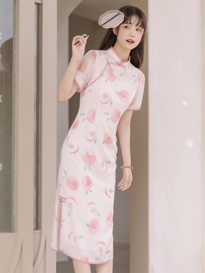 Sweet Peach Cheongsam Dress-Dress-ntbhshop