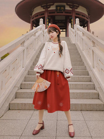 Baijiasuo Lock Charm Sweater & Midi Skirt-Sets-ntbhshop