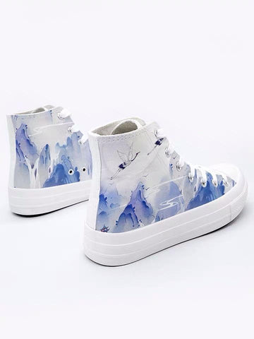 Blue Landscape High Top Shoes-Canvas Shoes-ntbhshop
