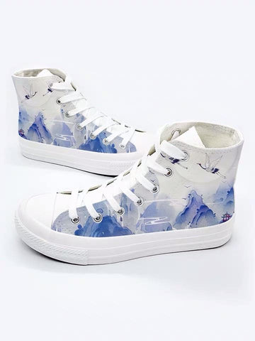 Blue Landscape High Top Shoes-Canvas Shoes-ntbhshop