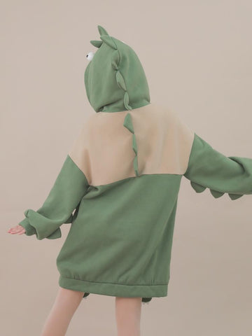Green Dinosaur Hoodie Dress-Sets-ntbhshop