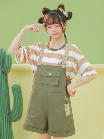 Happy Cactus Tee & Overall Shorts-Outfit Sets-ntbhshop