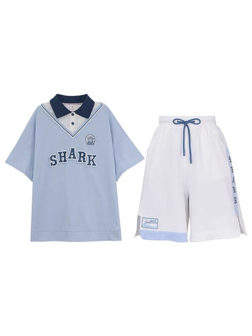 Angry Shark Polo & Shorts-Outfit Sets-ntbhshop