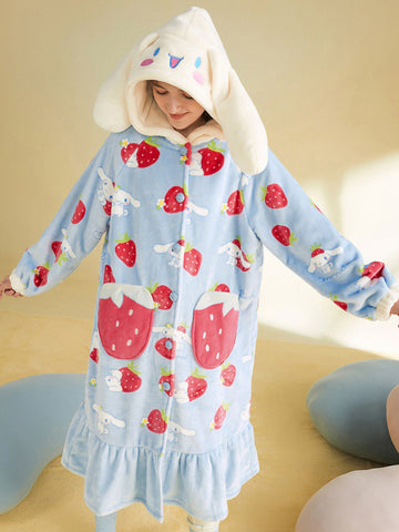 Strawberry Cinnamoroll Fleece Nightgown-Pajamas-ntbhshop