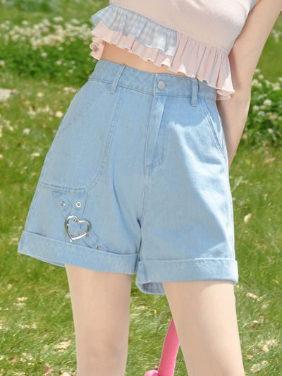 Heart Denim Shorts-Shorts-ntbhshop