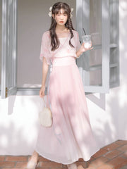 Peach Punny Blouse & Midi Skirt-Sets-ntbhshop