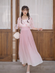 Peach Punny Blouse & Midi Skirt-Sets-ntbhshop