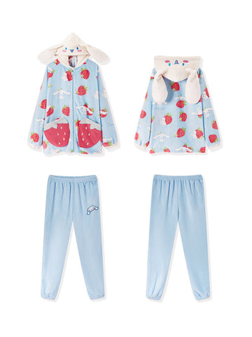 Strawberry Cinnamoroll Fleece Pajamas-Pajamas-ntbhshop