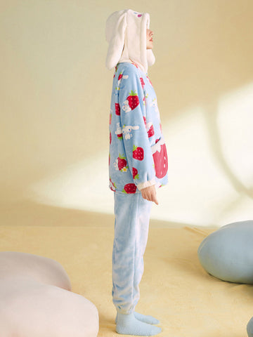 Strawberry Cinnamoroll Fleece Pajamas-Pajamas-ntbhshop