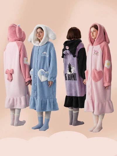 Kuromi My Melody Cinnamonroll Fleece Nightgowns-Pajamas-ntbhshop