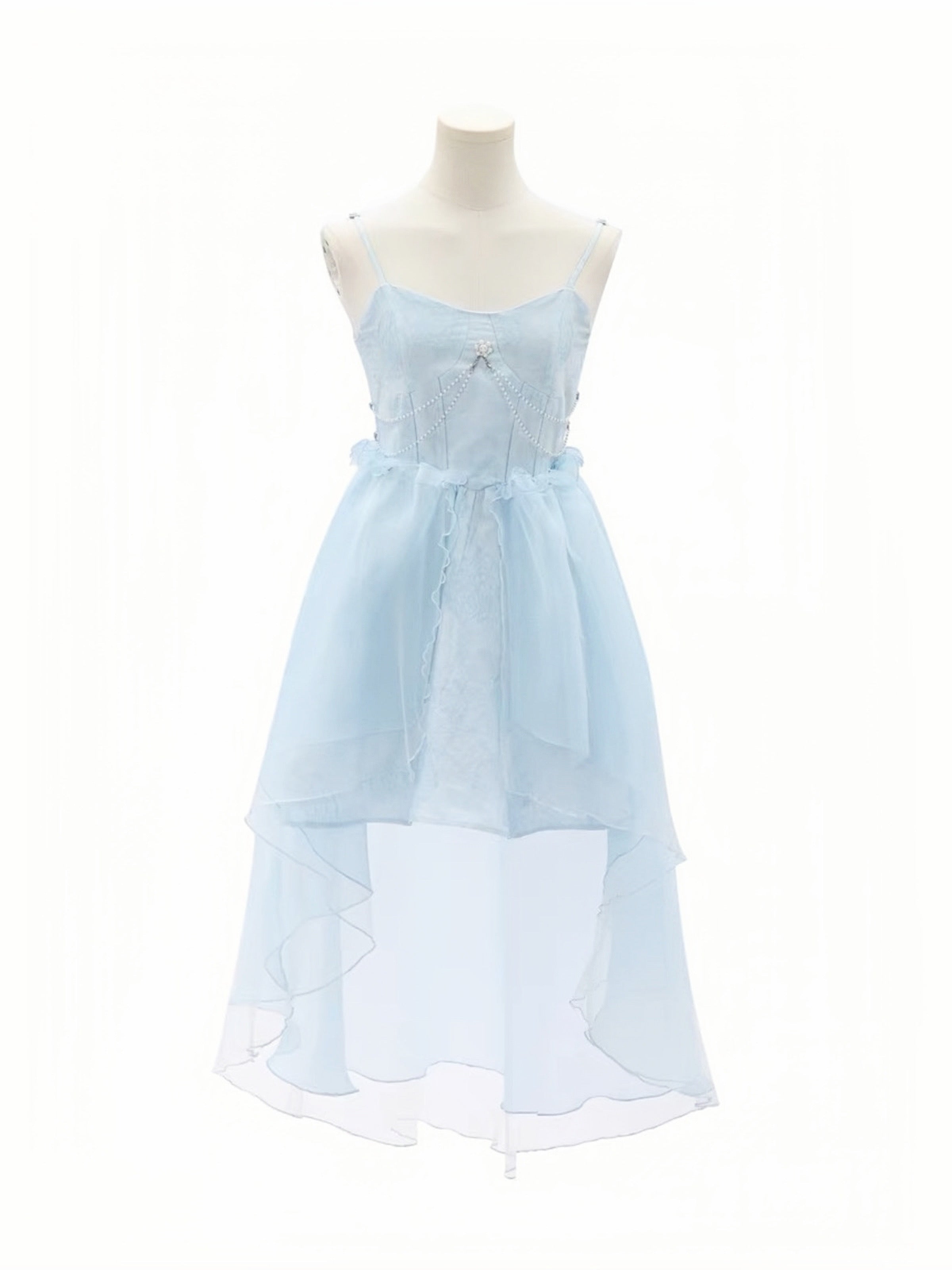 Blue Mermaid Texture Dress & Irregular Detachable Overskirt-ntbhshop