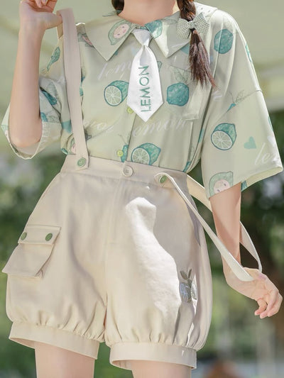 Green Lemon Blouse & Overall-Outfit Sets-ntbhshop