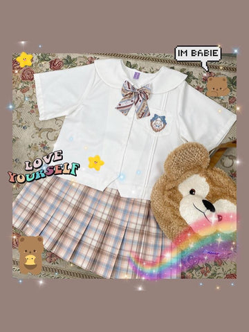 Jelly Bear Jk Uniform Skirt, Blouse & Bow Tie-Sets-ntbhshop