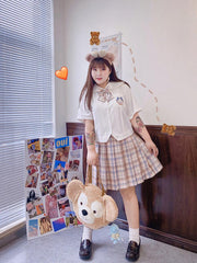 Jelly Bear Jk Uniform Skirt, Blouse & Bow Tie-Sets-ntbhshop