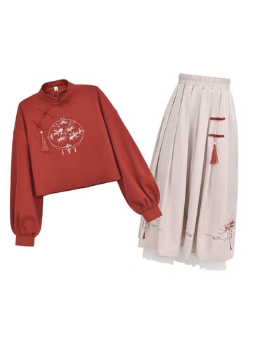 Manjusaka Crop Top & Midi Skirt-Sets-ntbhshop