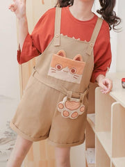 Orange Cat Tee & Overall Shorts-Outfit Sets-ntbhshop