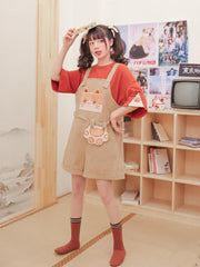 Orange Cat Tee & Overall Shorts-Outfit Sets-ntbhshop