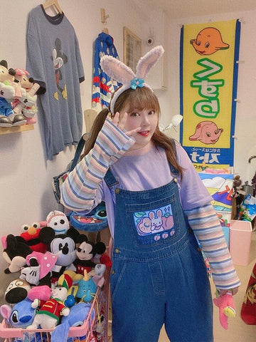 Peach Bunny Tee & Overall Pants-Sets-ntbhshop