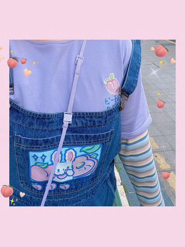 Peach Bunny Tee & Overall Pants-Sets-ntbhshop