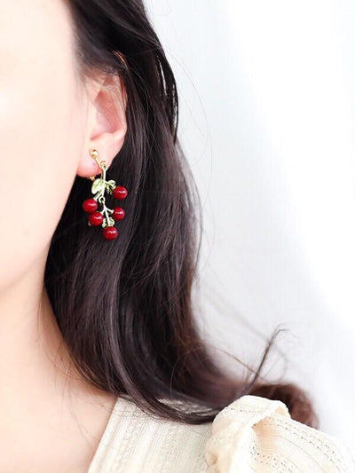 Red Berries Earrings & Ear Clips-Earrings-ntbhshop