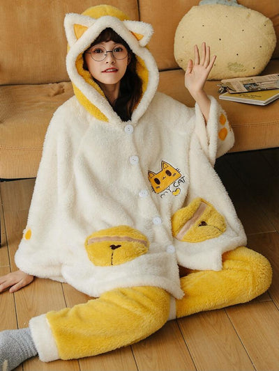 Yellow Cat Fleece Pajamas-Pajamas-ntbhshop
