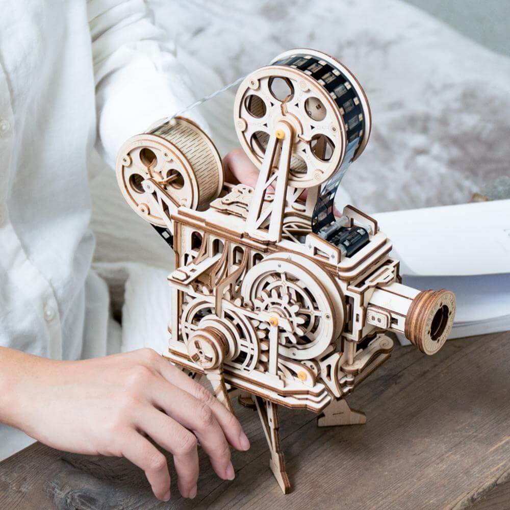 ROKR 3D Puzzle DIY Wooden Vitascope Model Building Kits Film Projector Toy Gift