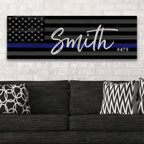 Personalized Thin Blue Line Police Officer Family Name Signs