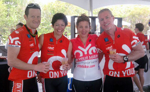 Matt, Julie, Lorie and Charlie cool down after rolling into Key Largo on day 1 of the MS150
