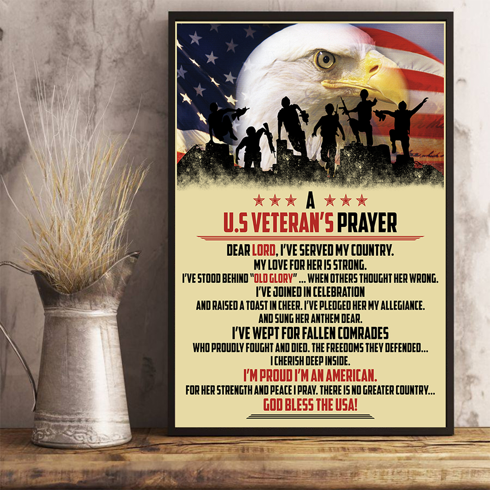 A U.S Veteran's Prayer God Bless The USA 24x36 Poster ATMTEE