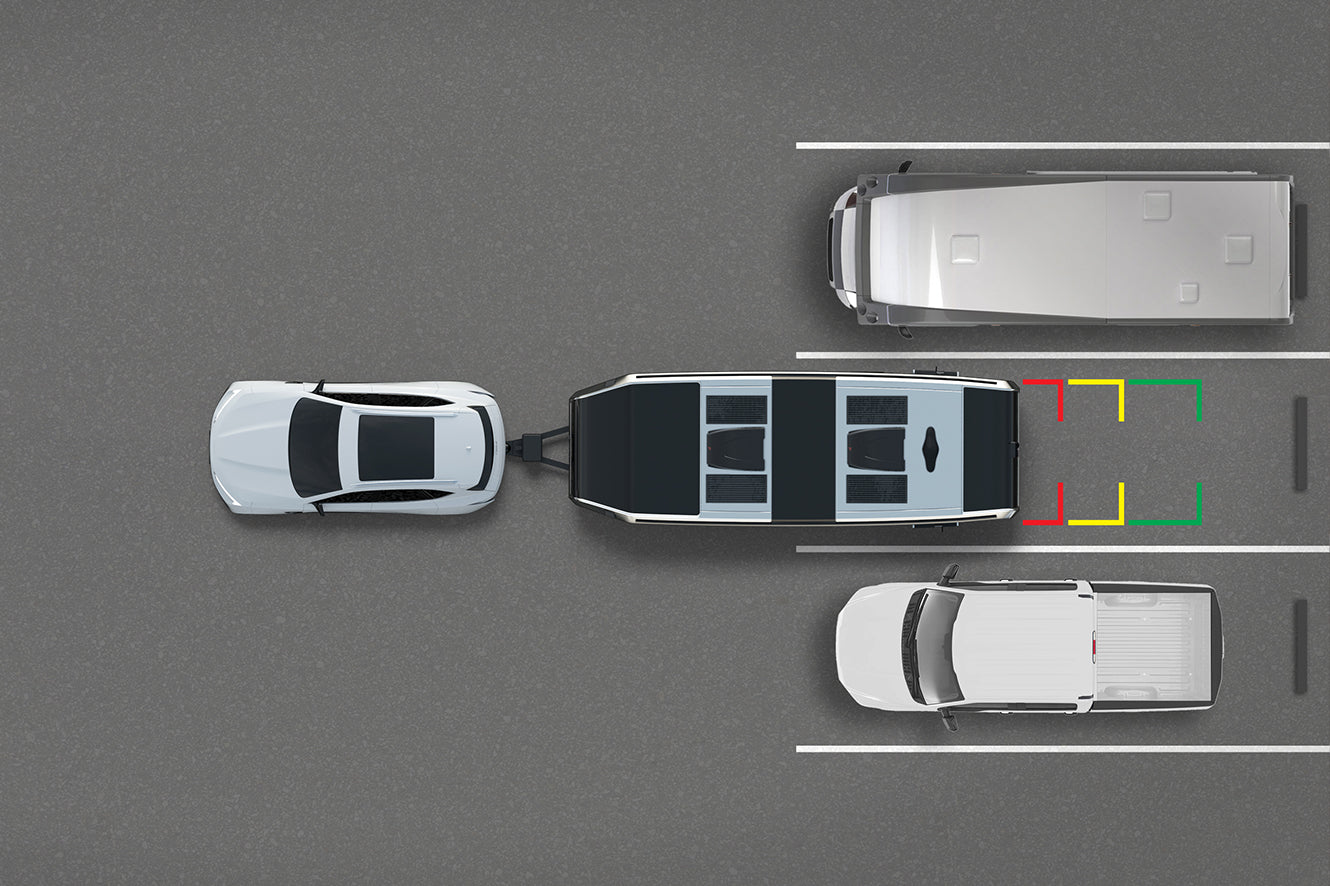 Diagram of Furrion Vision S RV backup camera range while backing up an RV