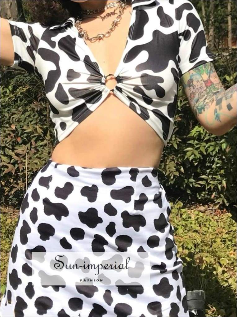 sun-imperial cow print two piece skirt 