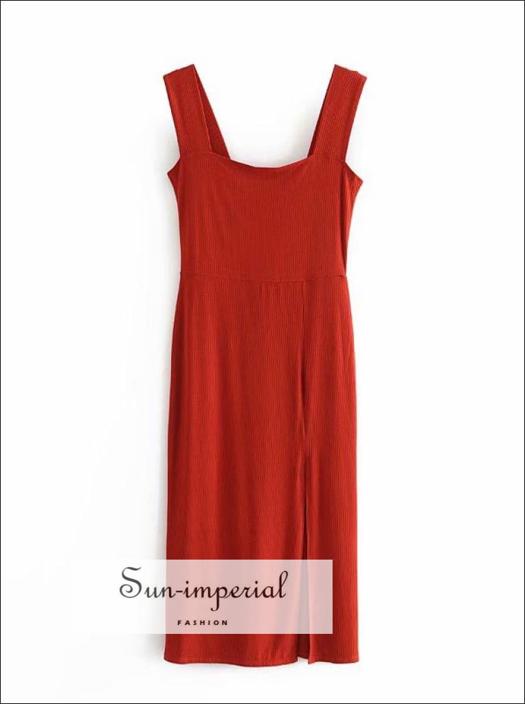 Square neck wide strap midi dress