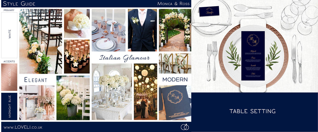 Elegant Navy and Rose Gold Wedding Stationery