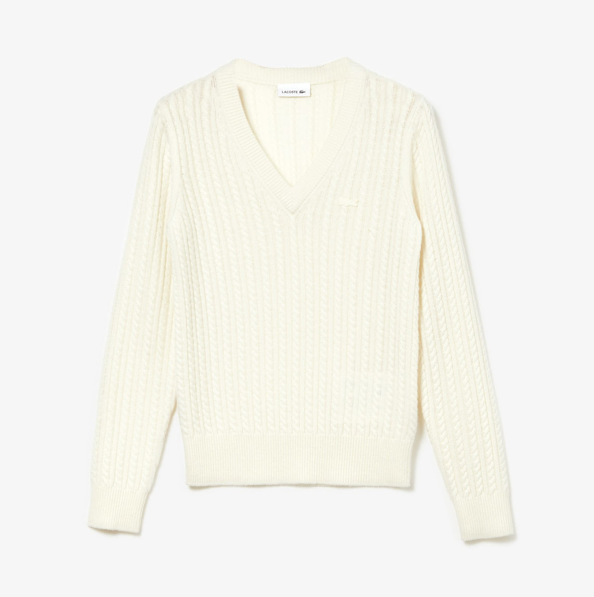 Lacoste V-neck Wool And Cashmere Blend Cable Knit Sweater - Women's | The  Last Hunt