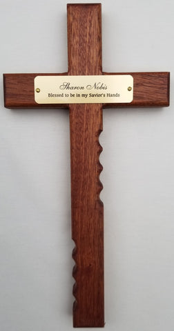 Religious Cross with Personalized Brass Plate
