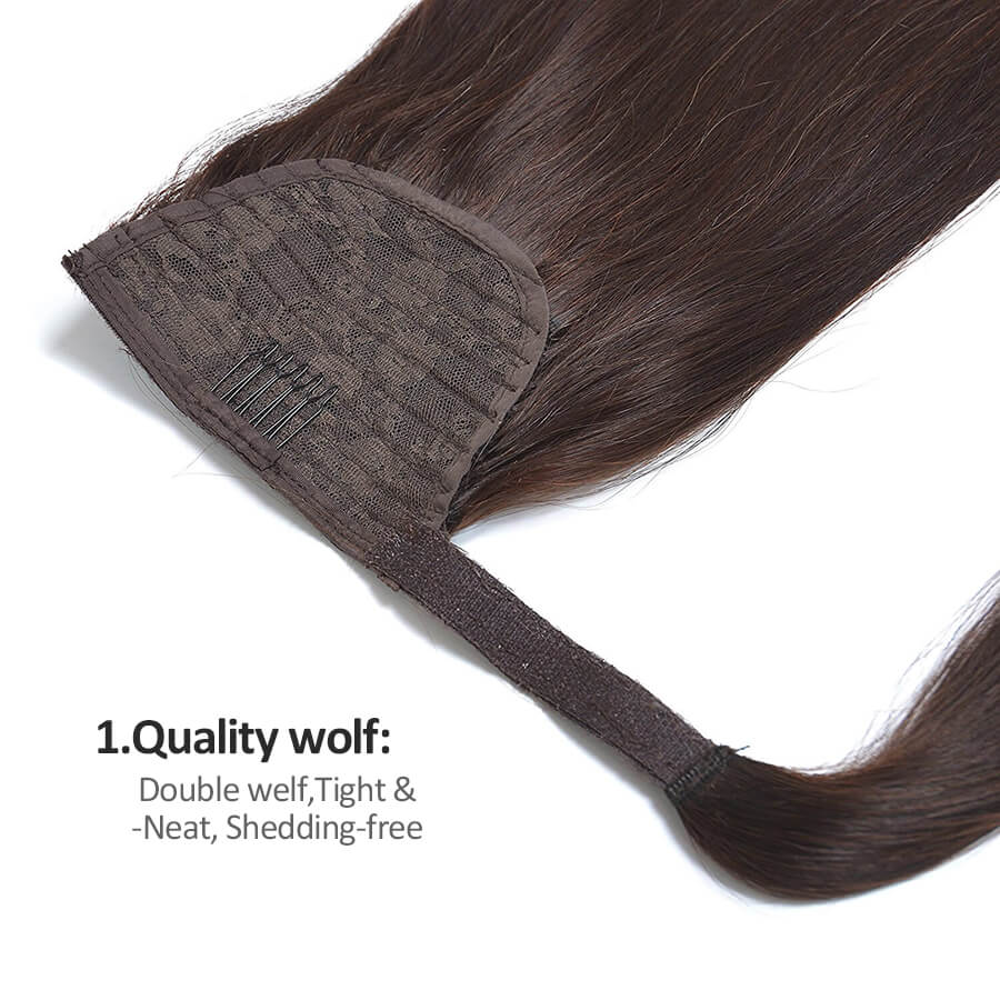High quality MYB Dark Brown Silky Straight Remy Human Hair Wrap Clip-in Ponytail Hairpieces