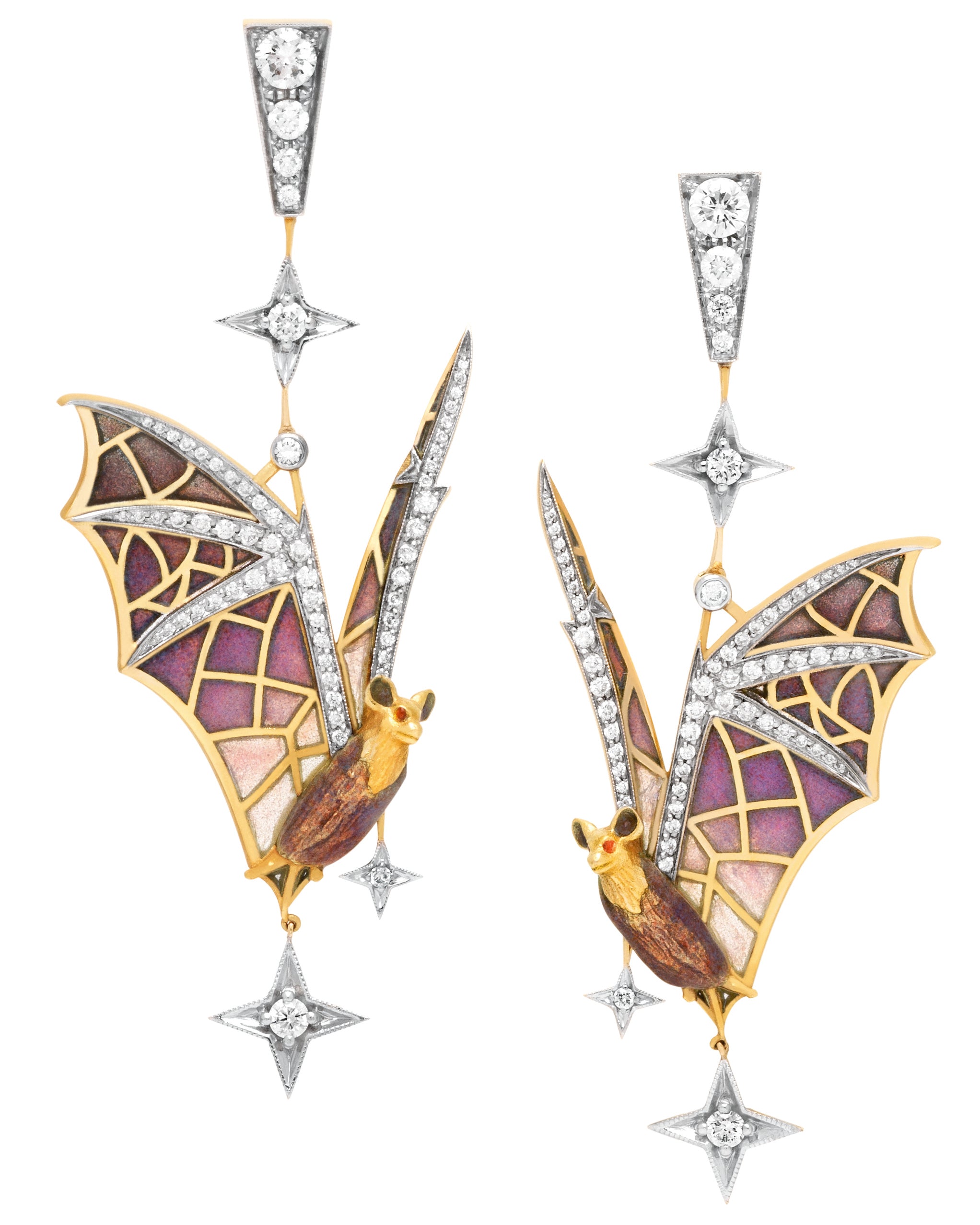 Masriera Art Nouveau Bat Diamond Earrings