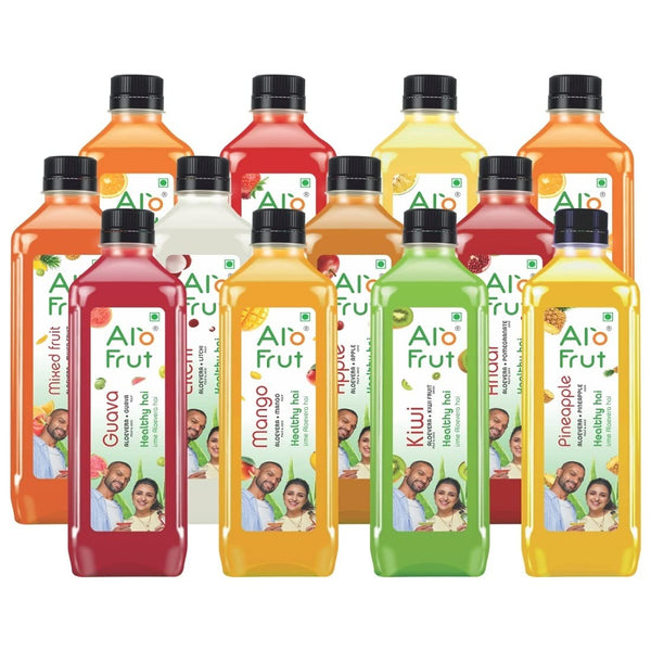 Alo frut Assorted juice Pack | Fruit Juice Mai Aloevera Pulp | Healthy Hai Isme Aloevera Hai | Ready To Serve Drink