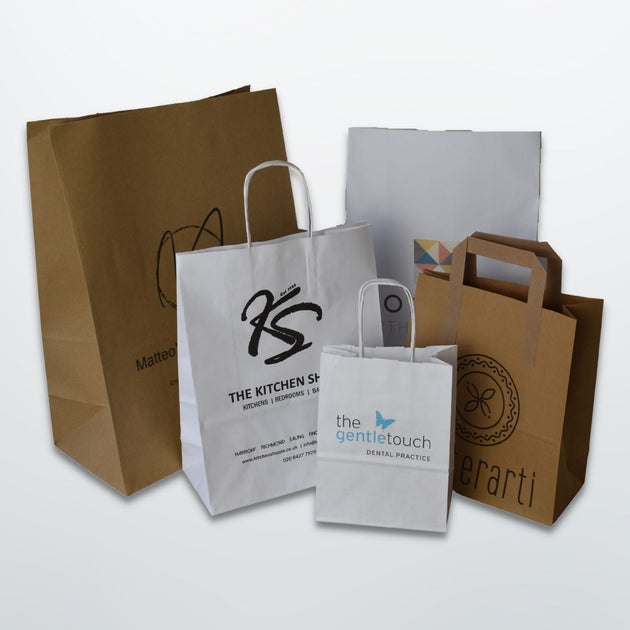 Custom Printed Paper Bags 1-4 Colours Logo Digital Print Twist Handle 24 x 31cm 
