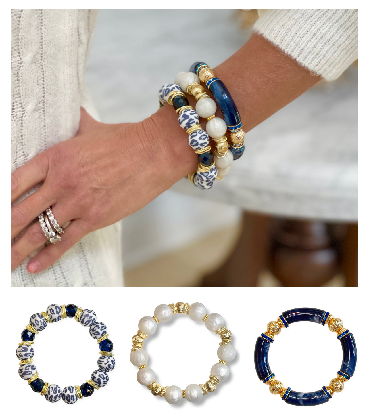 The Blue & Ivory Bracelet Stack