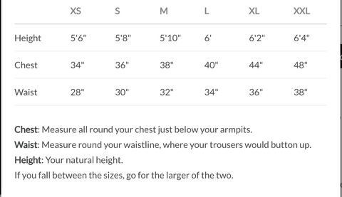 Rhetorik organic clothing size guide for mens / womens / unisex 