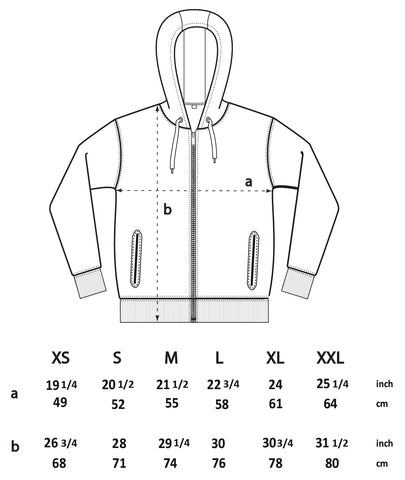 Rhetorik Organic Clothing Zip Hoodie size Guide for Mens / Womens / unisex ethical fashion